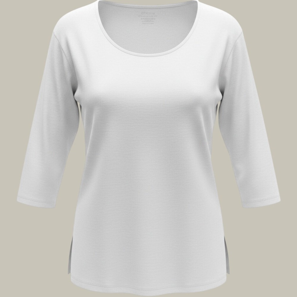 NWT Chico's Pima Cotton Split Hem 3/4 Sleeve Tunic Top Basic Knit Alabaster Sz S